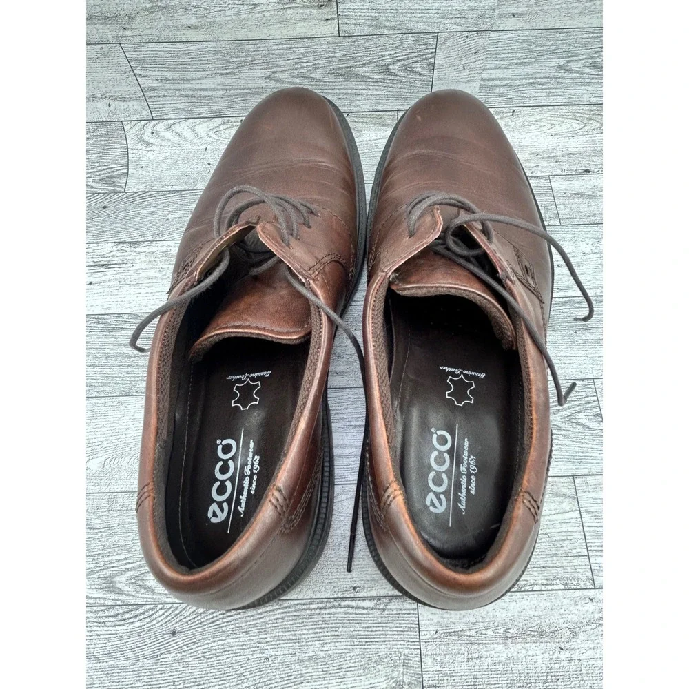 ECCO Men Brown Leather Derby Oxford Shoes Shock Point Comfort Size 45 US 11-11.5